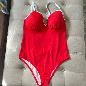 Red and White One Piece Swimsuit